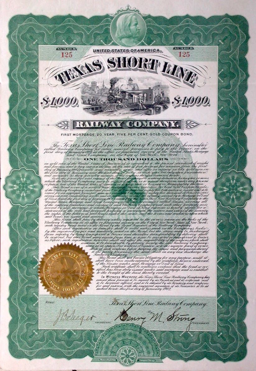 Dokumente: Texas Short Line Railway Company - 1902 – Gebraucht aus Solothurn von Sgasche