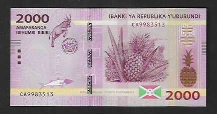 Banconote: Burundi  2000  Francs  2015  Bankfrisch – Nuovo (secondo la descrizione) da Gordola venduto da coinsandnotes
