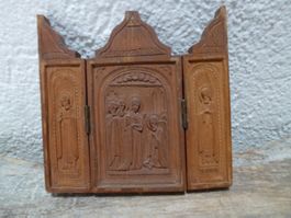 Kleines antikes Tryptichon / Hl. Nikolaus Russland
