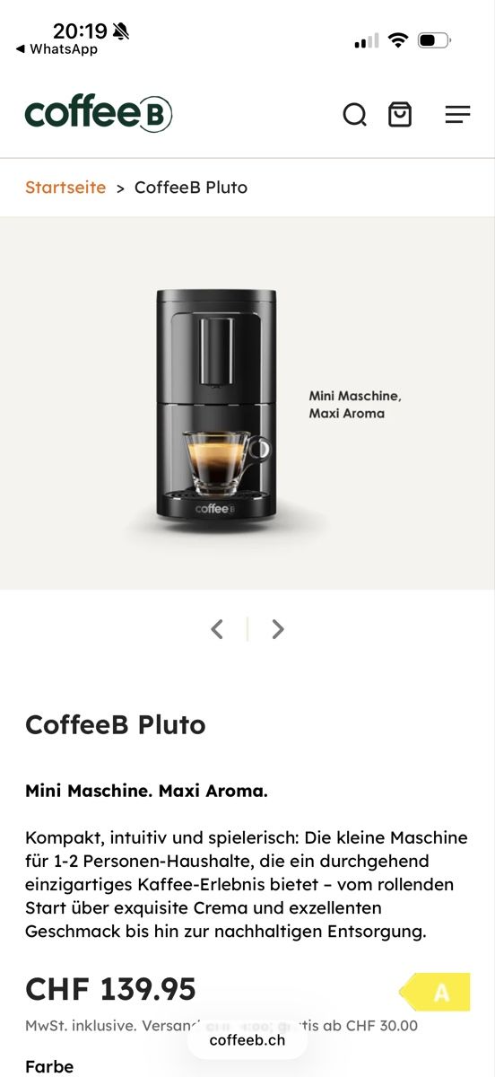 Coffee B Macchine per caffè & Macchine per espresso: Kaffemaschine CoffeB Pluto (neu&verpackt) – Nuovo e nell'imballaggio originale da Münchenstein venduto da Daffr 1