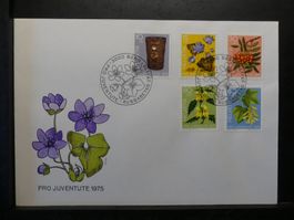 6 FDC Pro Juventute TdB, Zierpflanzen des Waldes 1975 ET