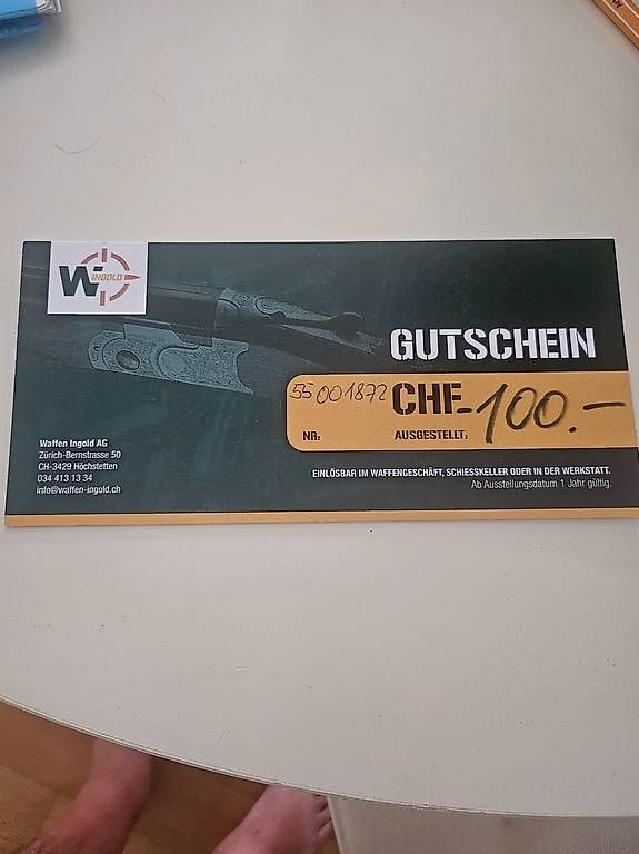Buoni: Gutschein Wert 100.- Waffen Ingold – Nuovo e nell'imballaggio originale da Solothurn venduto da Jocker58