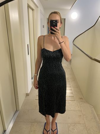 Zara Dress polka dot black size M midi spaghetti straps