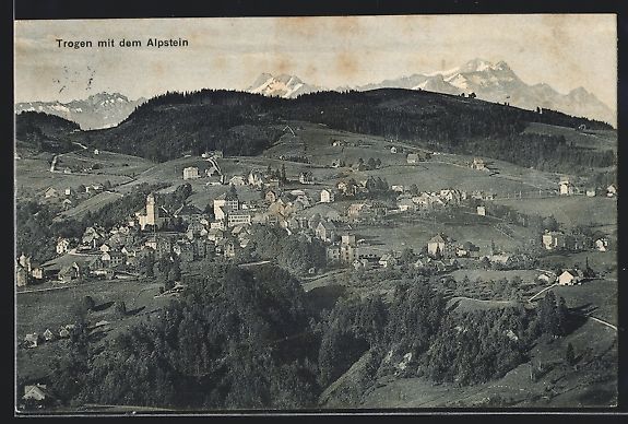 Cartoline postali: Trogen, Gesamtansicht mit dem Alpstein – Usato da Berlin venduto da bartko-reher
