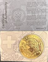 Goldvreneli Miniaturblatt, 2013, Echtheitszertifikat
