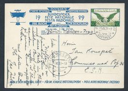 Flugpost  Schweiz 1929 Zürich Prag Luftpost