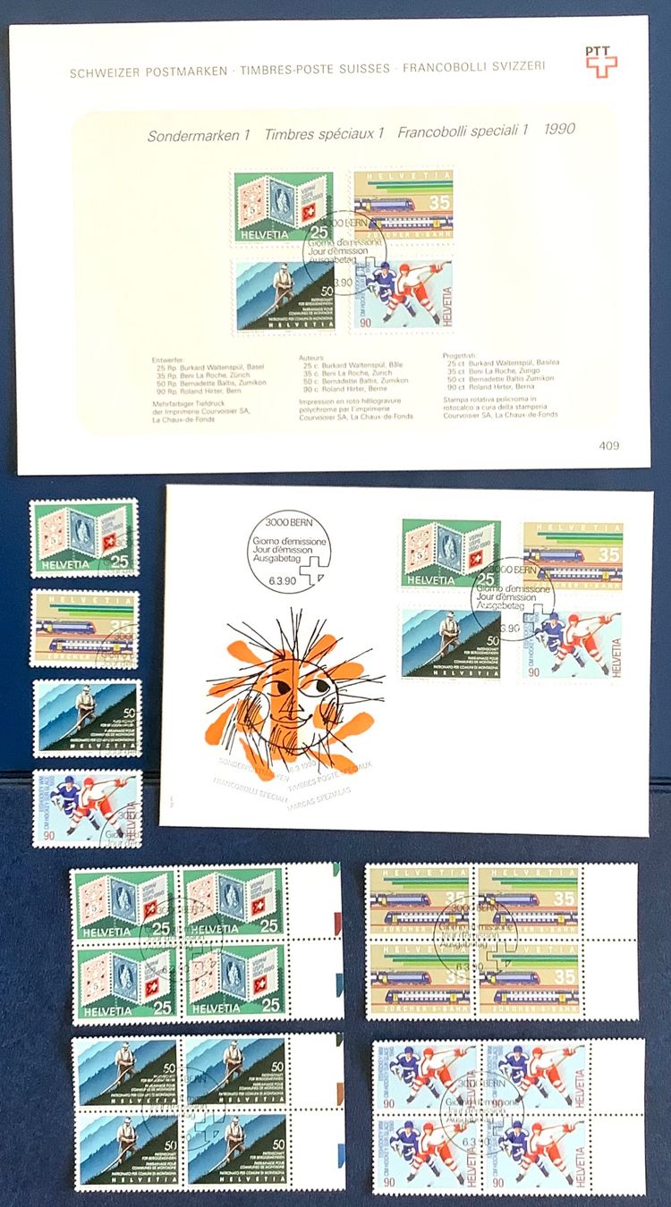Tutti i francobolli: 1990 Sondermarken FDC + Viererblock + Einzel ET + Div. – Nuovo (secondo la descrizione) da Liestal venduto da Pep3
