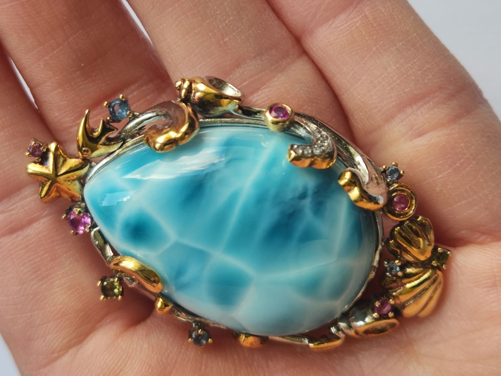 Anhänger: Larimar Anhänger 925 silber Massiv, Handarbeit, Topaz, Ruby – Gebraucht aus St. Gallen von GIULESGG 1