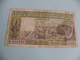 500 CFA Francs seltene Banknote aus Afrika, Jahr 1986K