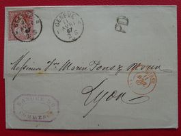 1867, Nr.33 Brief, GENEVE - LYON (Frankreich) sauberer Beleg