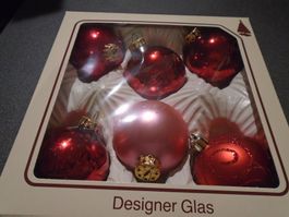 Weihnachtskugel 6 Stück, 5 rote/1 rosa