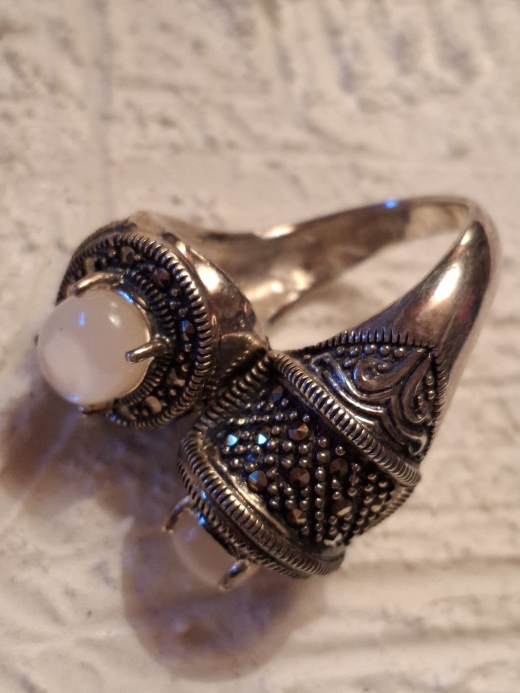 Ringe: VINTAGE RING AUS STERLINGSILBER MIT PERLMUTT &  MARKASIT – Neu (gemäss Beschreibung) aus Gretzenbach von schibaya 4