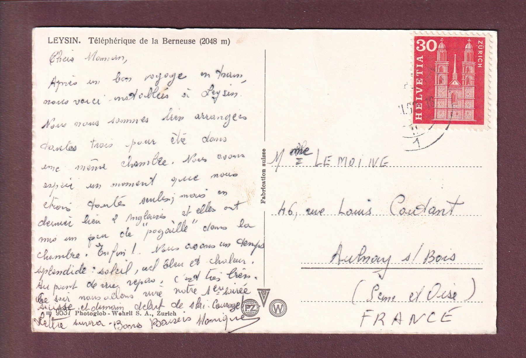 Ansichtskarten: LEYSIN - Téléphérique de la Berneuse - 1962 – Gebraucht aus Pully von nicecards 1