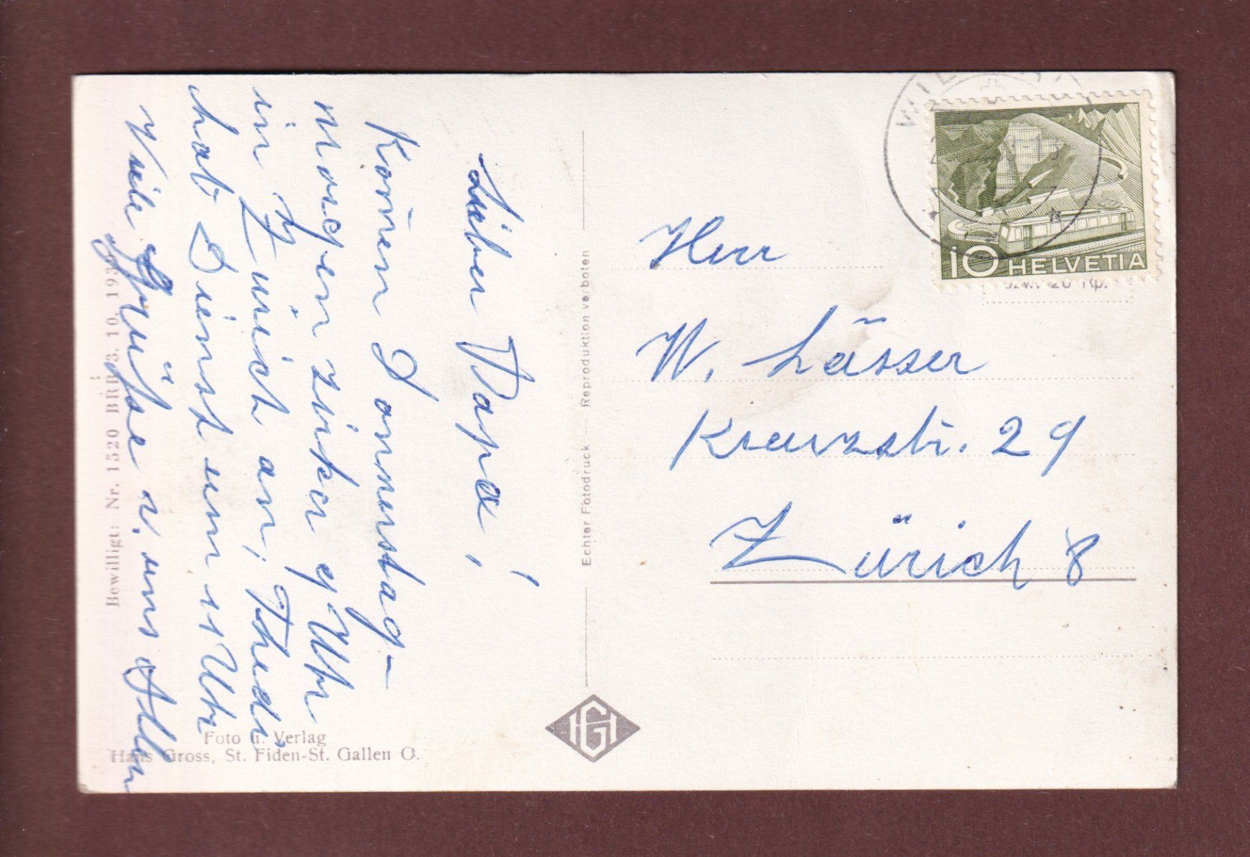Cartoline postali: WILDHAUS mit Vorarlberg - 1958 – Usato da Pully venduto da nicecards-shop 1