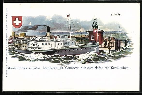 Ansichtskarten: Romanshorn, Ausfahrt des Bodensee-Dampfe – Gebraucht aus Berlin von bartko-reher