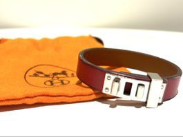 Hermes Mini Dog Bracelet Dark Red Silver Hardware T1 
