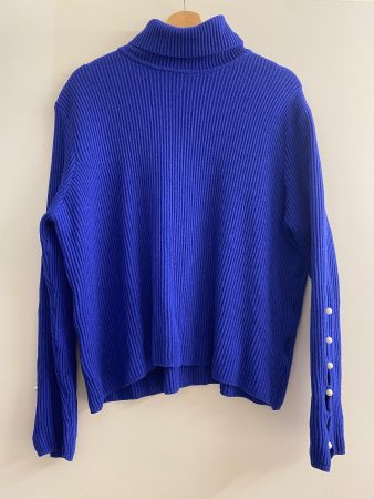 Rollkragenpullover blau mit Perlen Gr. 54 / 56
