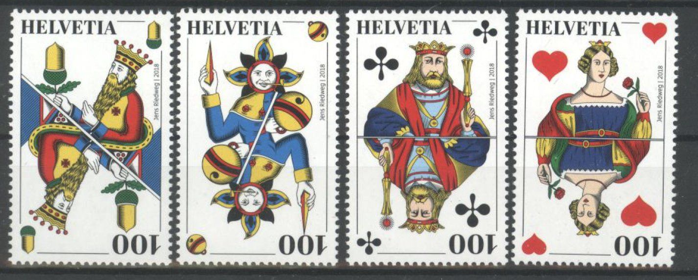 Tutti i francobolli: 2018, Sondermarken Schweizer Jass, ACHTUNG: Einzelmarken ** – Usato da Willisau venduto da Vollstempel