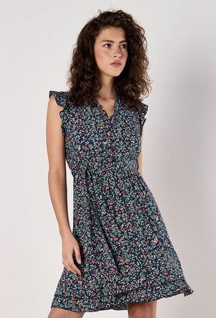 Apricot Kleid Blumenmuster S blau rot lachs mint