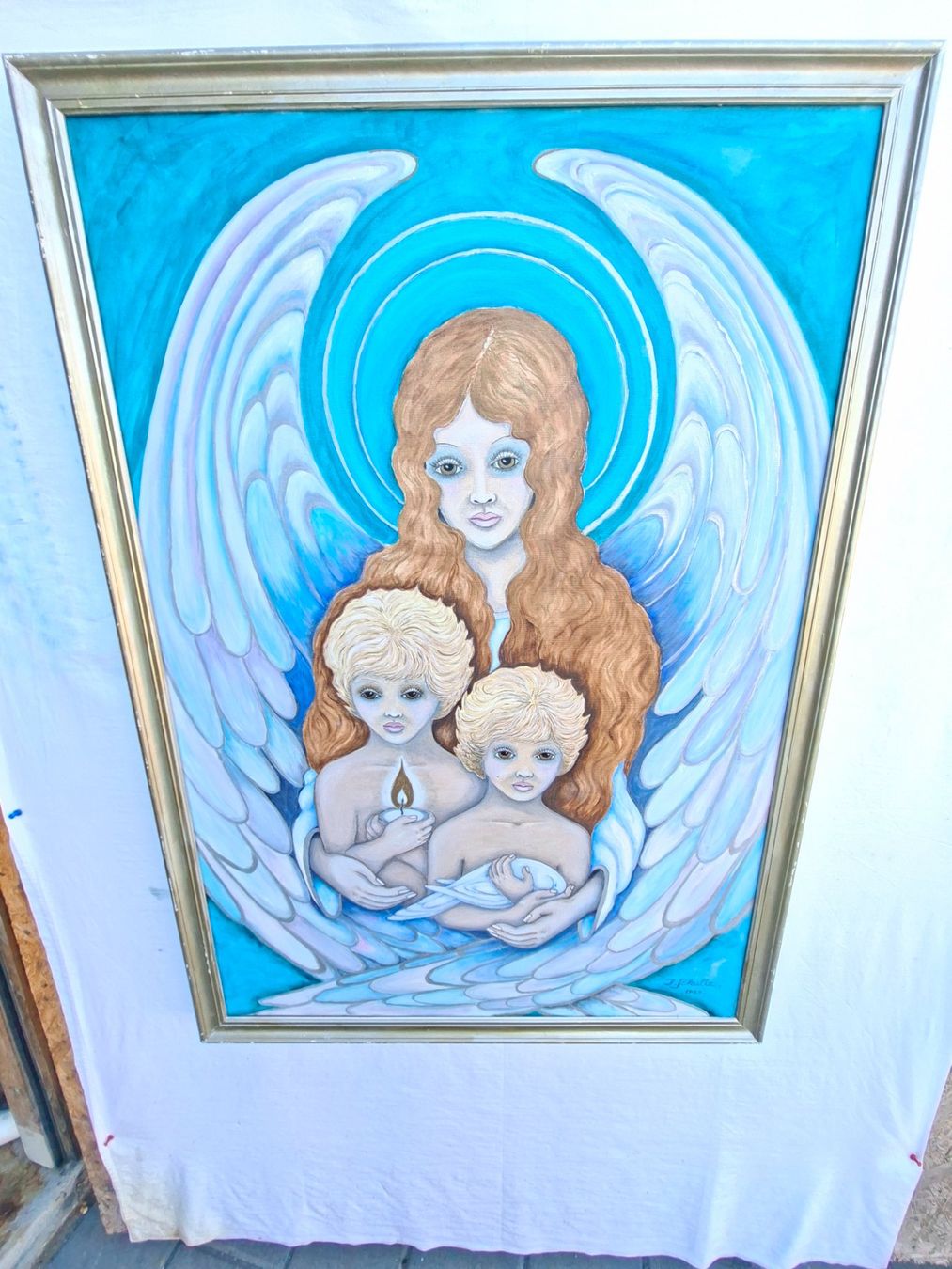 Dipinti: Bild Engel mit Kindern 1989 J. Schultz Acryl – Usato da Schaffhausen venduto da meteor7 1