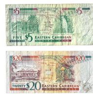 Ostkaribische 20-Dollar- plus 5-Dollar-Note