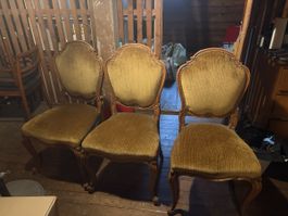 Stuhlset 3 Stueck Samt Holz Schnitzereien Antik Stil