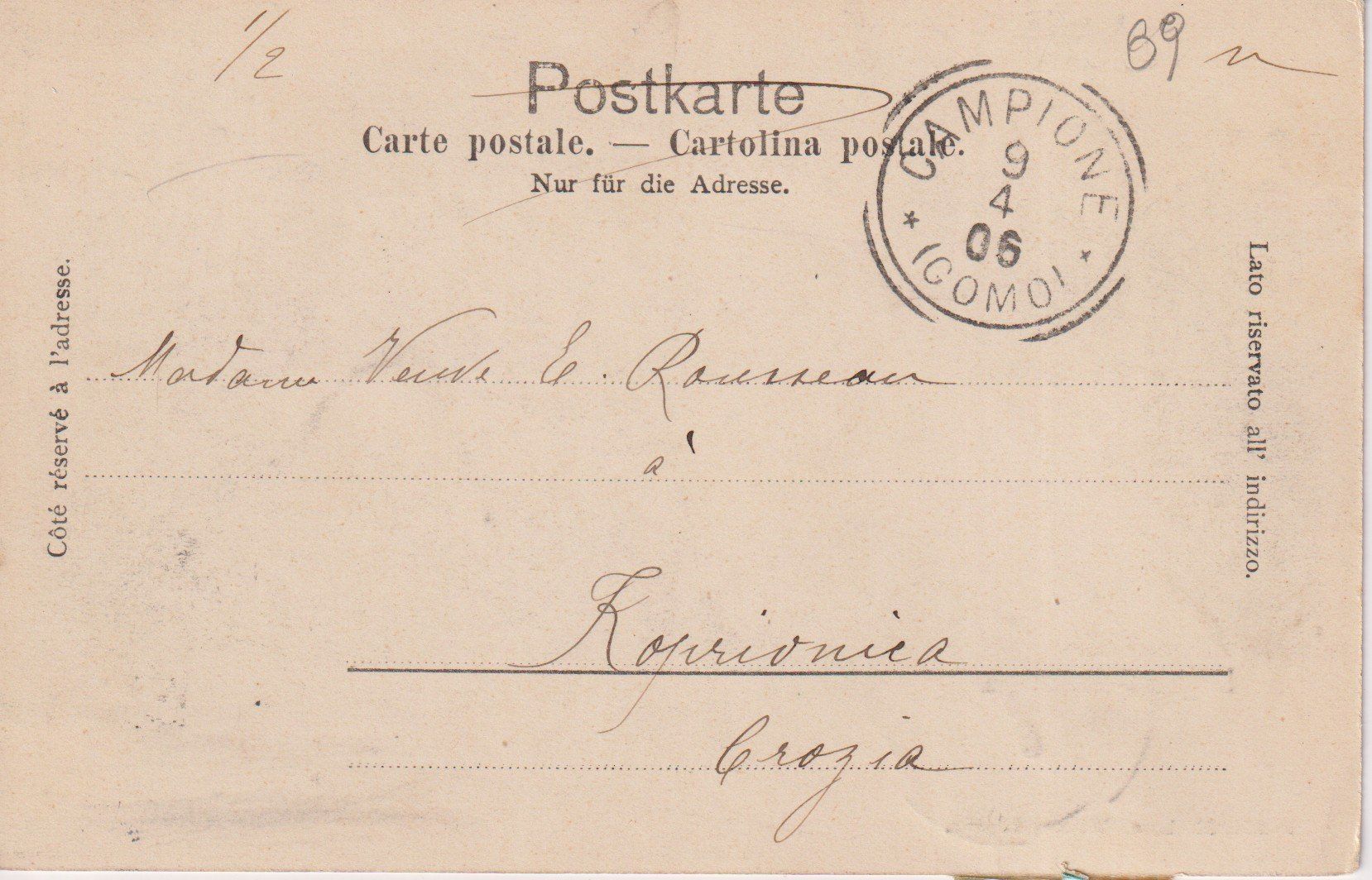 Cartoline postali: AK Cassarate , panorama. Campione 1906 – Usato da Riva San Vitale venduto da MAR-NAPO 1