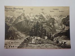 Antike Postkarte Ansichtskarte Berner Oberland Frau mit Kuh