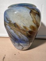 Vase en verre soufflé unique, tons bleus et bruns d'automne