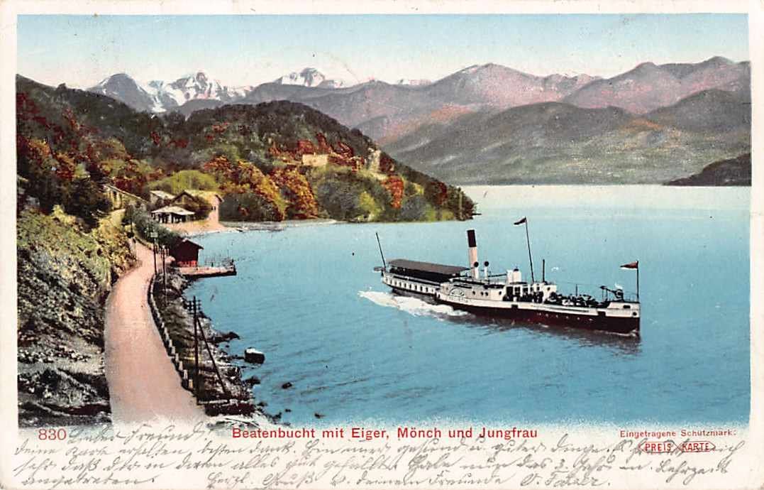 Cartoline postali: Gruss aus der BEATENBUCHT mit DAMPFER 1904 – Usato da Winterthur venduto da SchatzchischtliWinti