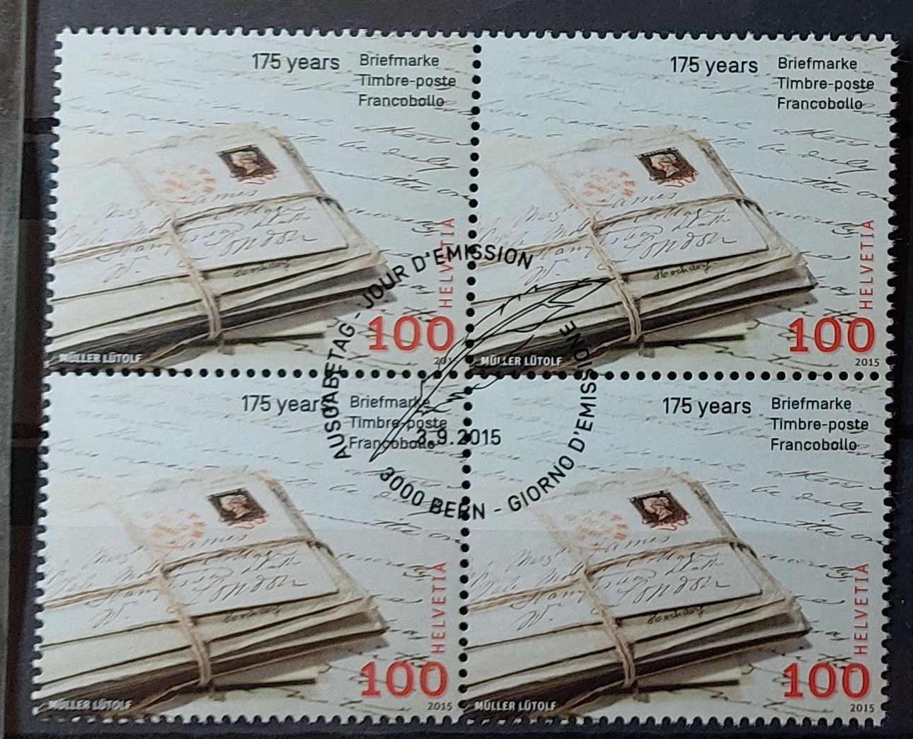 Tutti i francobolli: B1569 - 175 ans timbres CH   B4 1er j. – Usato da Trélex venduto da Phil_Albert