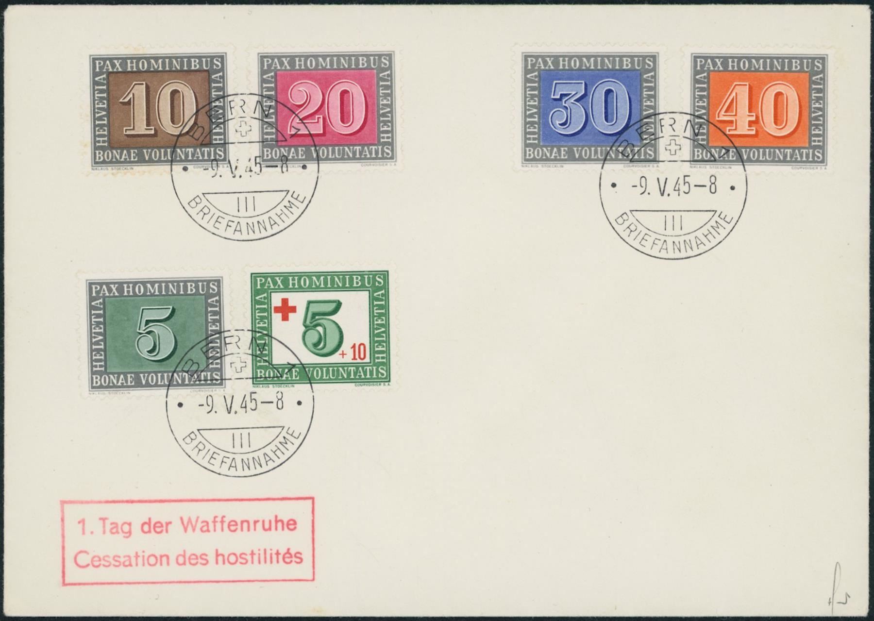 Tutti i francobolli: 1945 - Waffenstillstand - PAX - FDC – Usato da Schindellegi venduto da leecollect 2