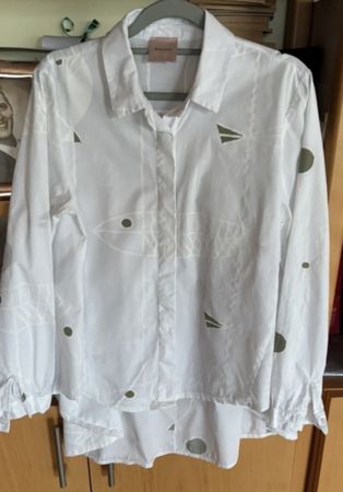 Zeta Otto Bluse, weiss/khaki, Gr. 38, Baumwolle, neuwertig!