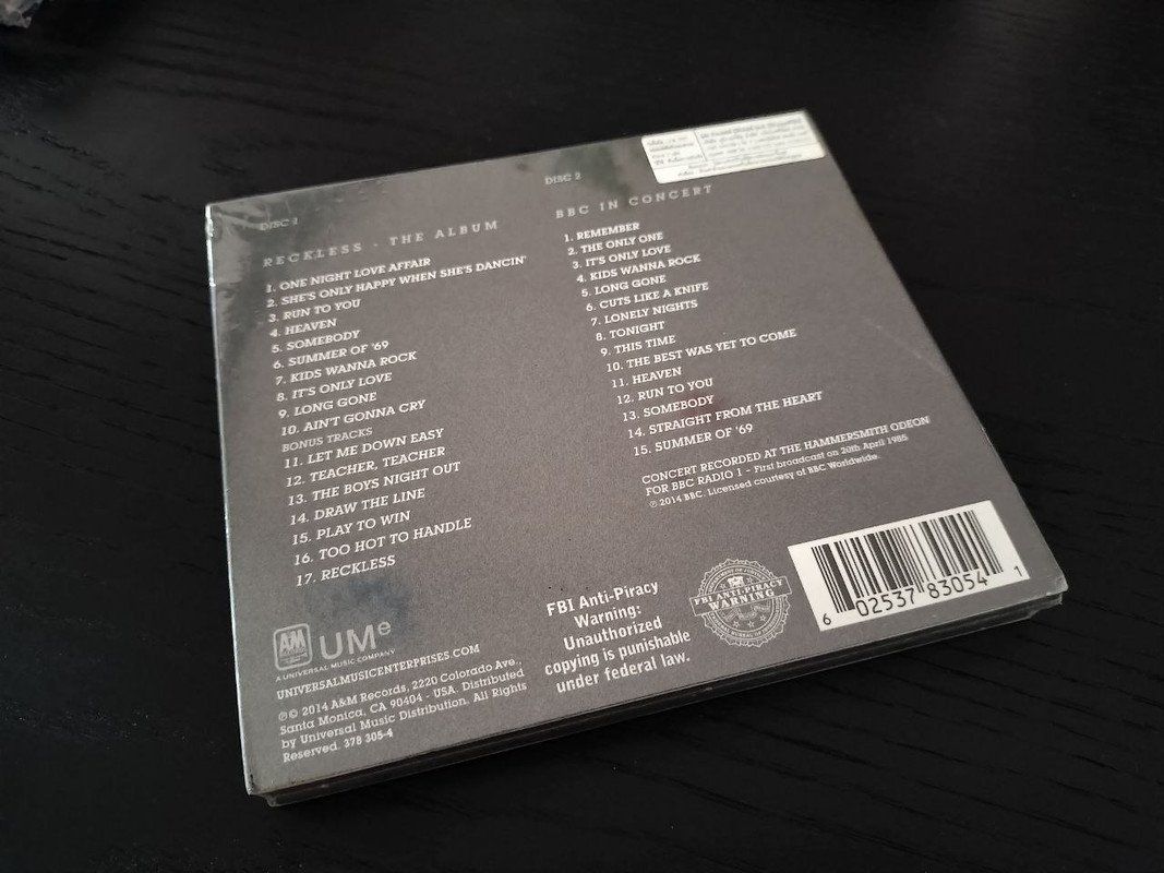 CDs: Bryan Adams ‎Reckless 2014 REMASTERED CD THAILAND – Neu und originalverpackt aus Gersau von pjs_687j 2