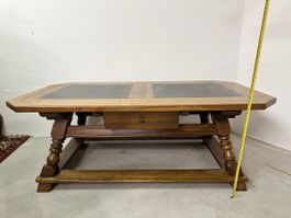Rustikaler Salontisch mit Schublade & Steinplatte, massiv