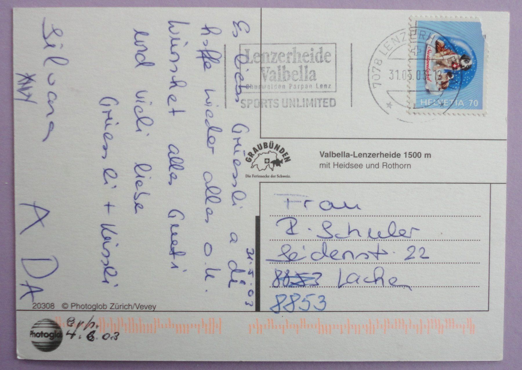 Cartoline postali: Valbella-Lenzerheide 1500 m – Usato da Fétigny venduto da Billy2miny 1