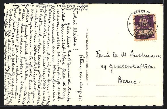 Cartoline postali: AK Sion, Blick auf den Ort, 1934 – Usato da Berlin venduto da bartko-reher 1