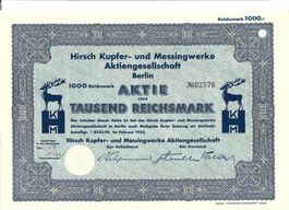 DEUTSCHLAND - DR - 1000 RM AKTIE 1933 KUPFER +MESSINGWERKE