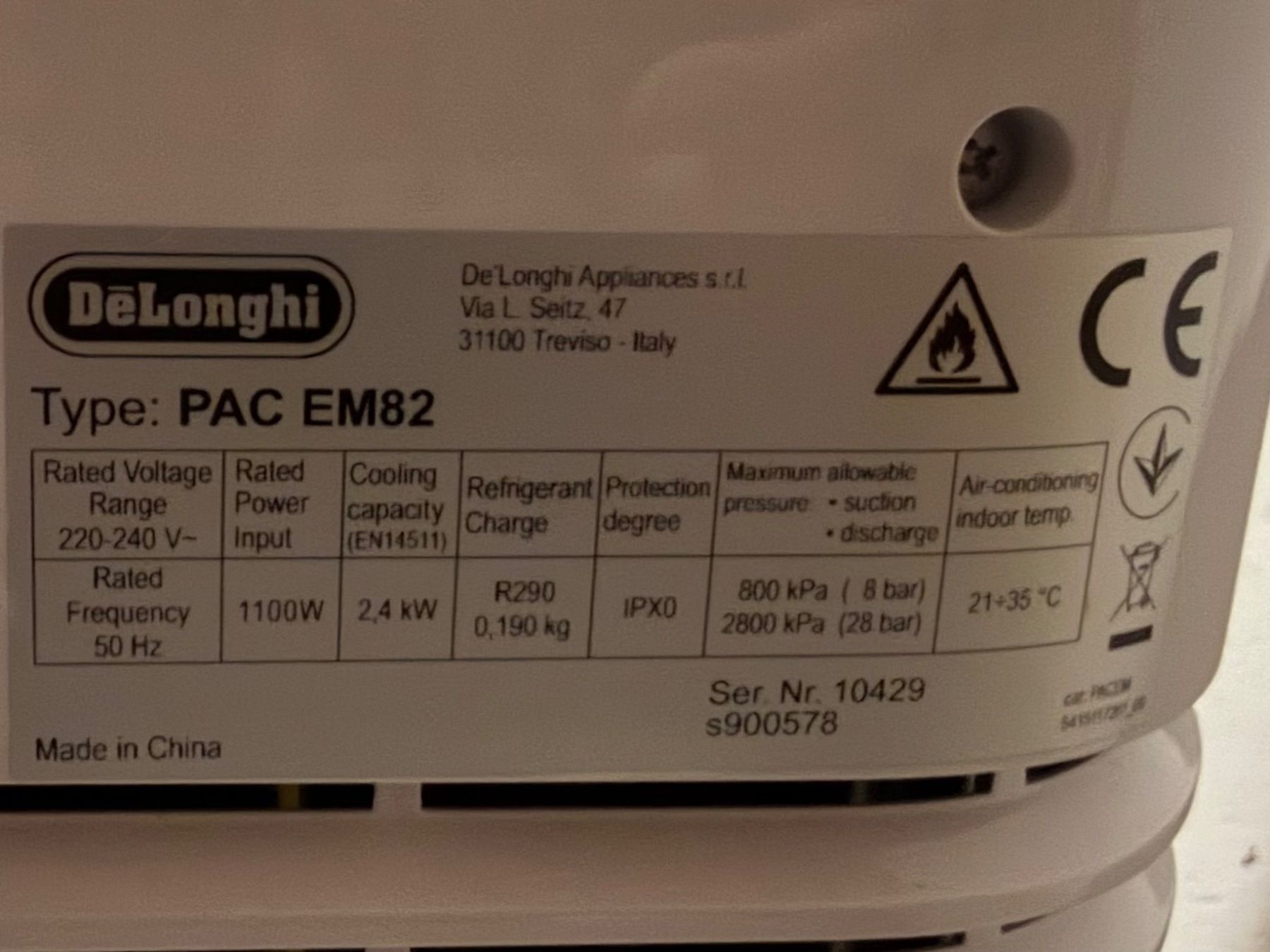 De'Longhi Condizionatori: Klimaanlage De Linghi, Typ Pac EM82 – Usato da Bassersdorf venduto da griffin1 2