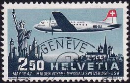 1947, Swissair Nr. F42.Ab1, mit Halbmondstempel und Abart.