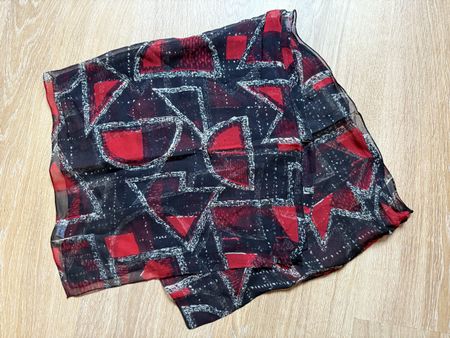 Étole/foulard vintage noir/rouge/blanc cassé viscose 