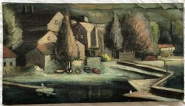 Schönes Ölgemälde von Jaroslav Kovats - Boote am Seeufer