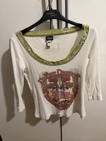 Top D&G blanc imprimé fruits et croissant T.XS printemps été