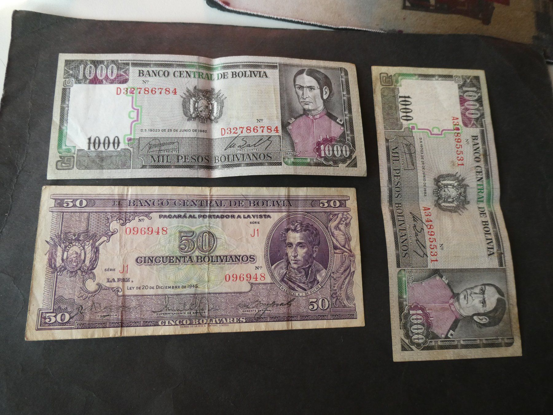 Banknoten: Bolivien, 3 alte Geldscheine – Gebraucht aus Hinterforst von Rohusri