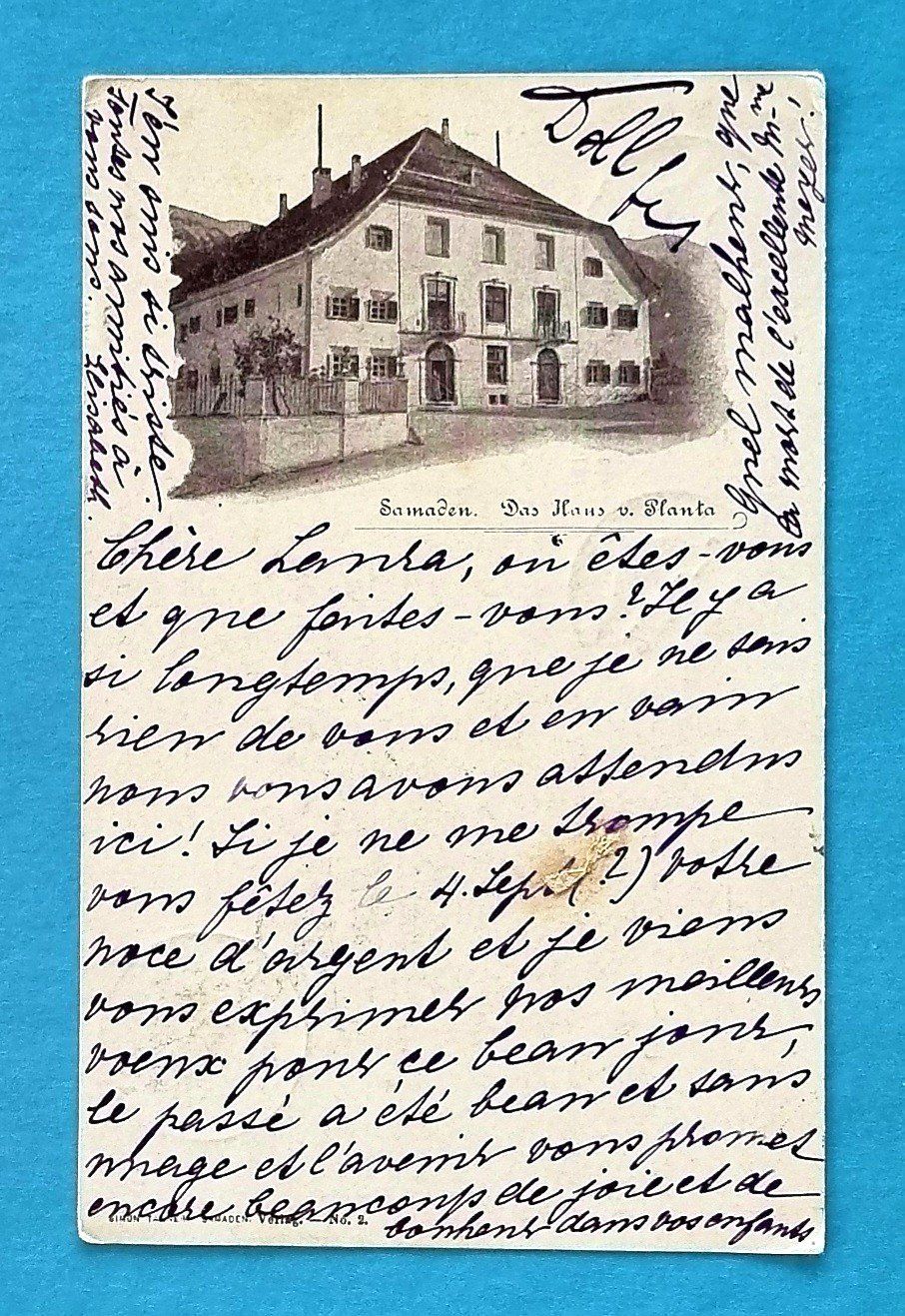 Cartoline postali: Samaden - Haus von Planta - 1899 – Usato da Rothrist venduto da RROENK