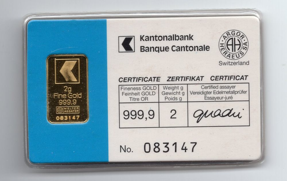 Metalli preziosi: (482) 2 g Goldbarren Z KB, orig. – Usato da Rüthi (Rheintal) venduto da erdnuessli1