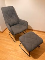 Novel SESSELSET Samt Hocker, Schwarz, Grau