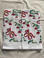 2 Festive Christmas Towels, Ribbons & Bells Design New
