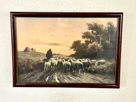 Antike Lithografie im Glas + Holzrahmen ( 59 x 41 ) cm