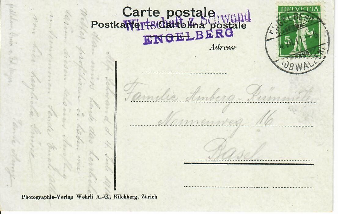 Ansichtskarten: Engelberg 1911 – Gebraucht aus Hochdorf von Ziegel-16 1